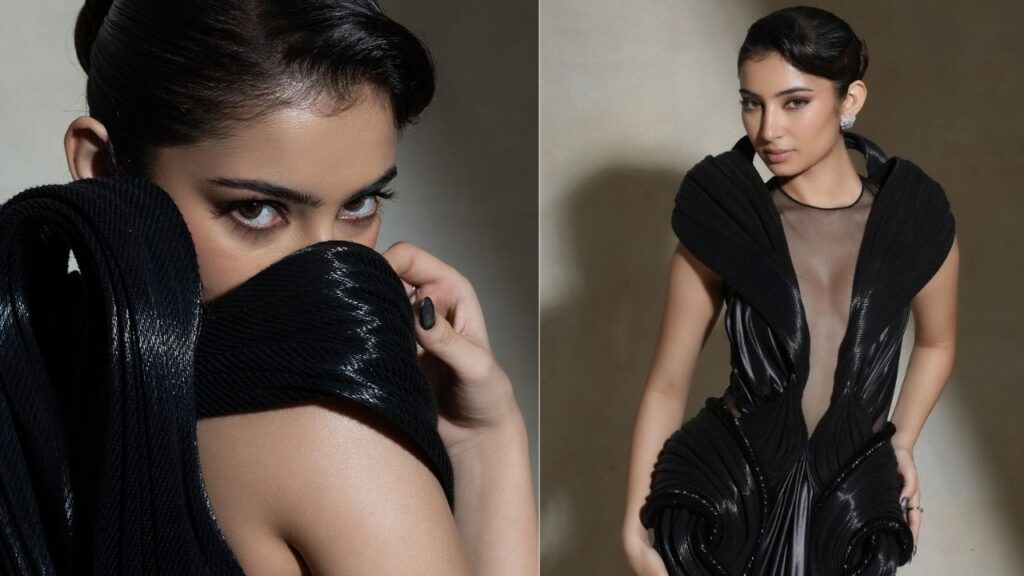 Sara sculptural black gown 